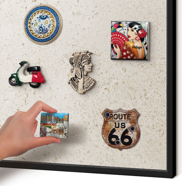 Vacation magnet board with a black frame Delicate background
