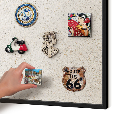 Vacation magnet board with a black frame Delicate background
