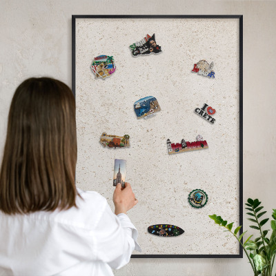 Vacation magnet board with a black frame Delicate background