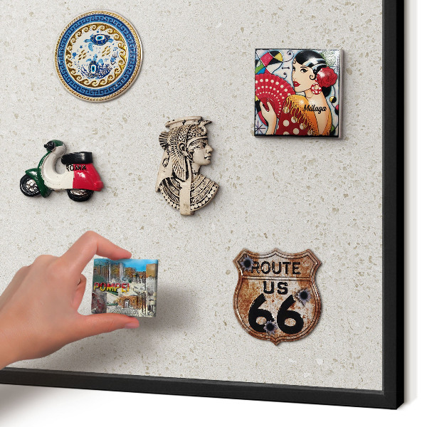 Metal wall board for magnets in a black frame Subtle elegance