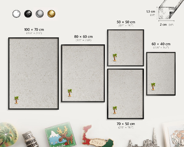 Metal wall board for magnets in a black frame Subtle elegance