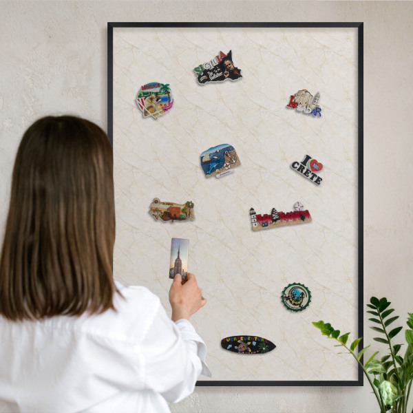 Vacation magnet board with a black frame Marble elegance