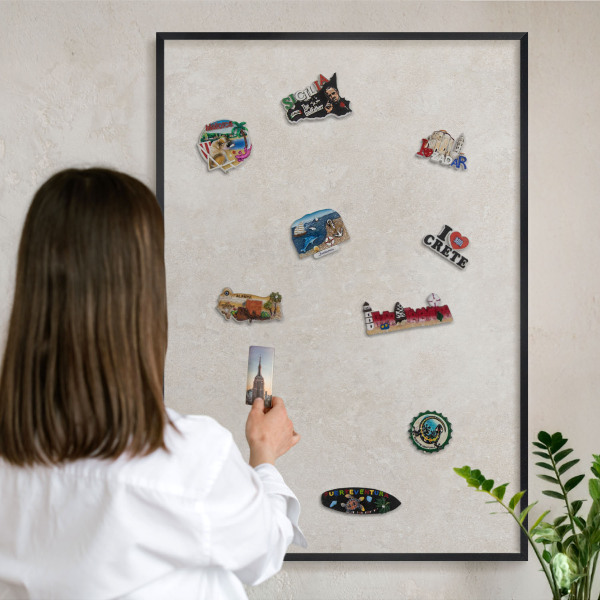 Metal wall board for magnets in a black frame Natural elegance