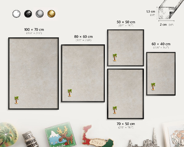 Metal wall board for magnets in a black frame Natural elegance
