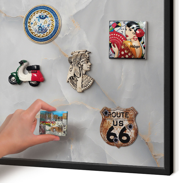 Vacation magnet board with a black frame Gray veins
