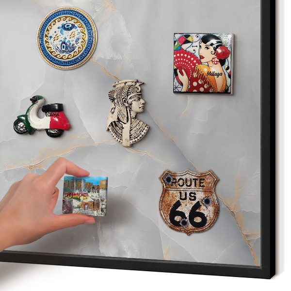 Vacation magnet board with a black frame Gray veins