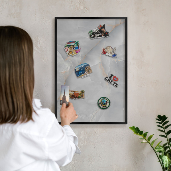 Vacation magnet board with a black frame Gray veins