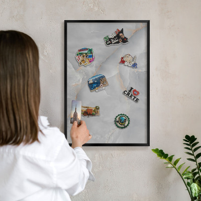 Vacation magnet board with a black frame Gray veins