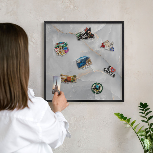 Vacation magnet board with a black frame Gray veins