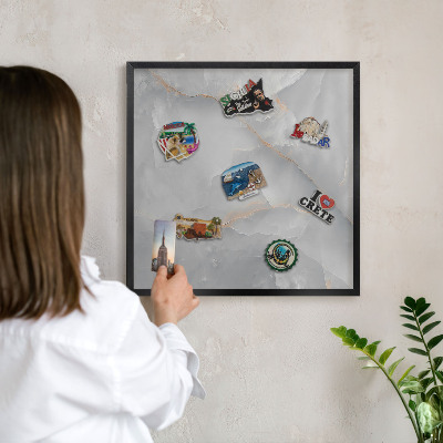 Vacation magnet board with a black frame Gray veins