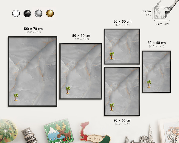 Vacation magnet board with a black frame Gray veins