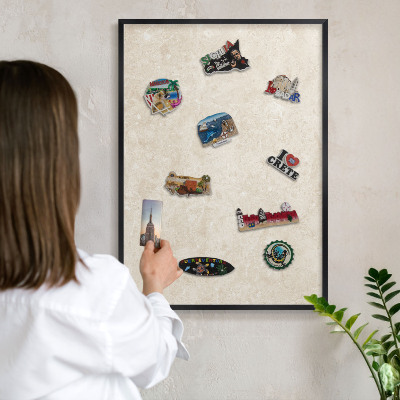 Metal wall board for magnets in a black frame Creamy elegance