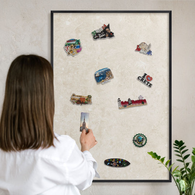 Metal wall board for magnets in a black frame Creamy elegance