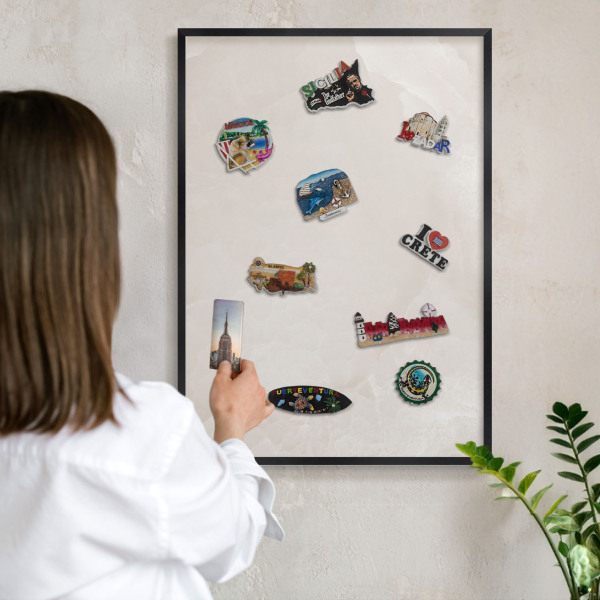 Vacation magnet board with a black frame Creamy texture