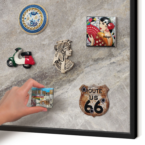 Metal wall board for magnets in a black frame Stone texture