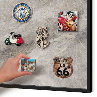 Metal wall board for magnets in a black frame Stone texture