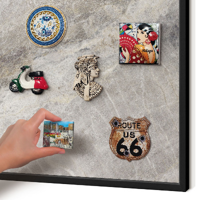 Metal wall board for magnets in a black frame Stone texture