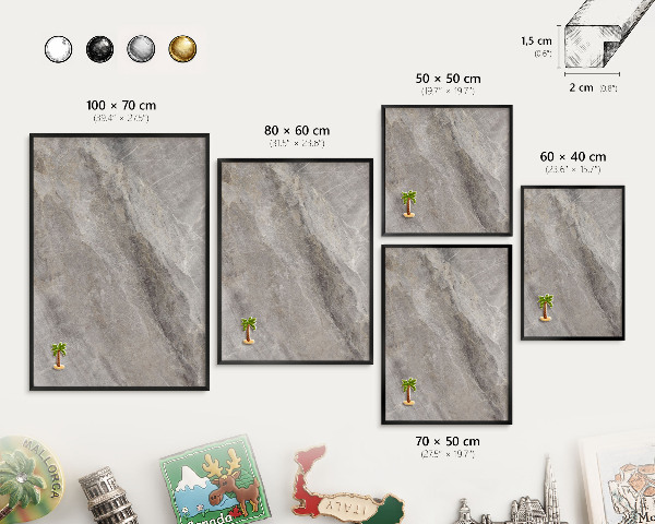 Metal wall board for magnets in a black frame Stone texture