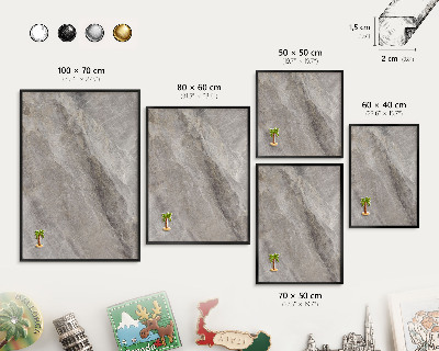 Metal wall board for magnets in a black frame Stone texture