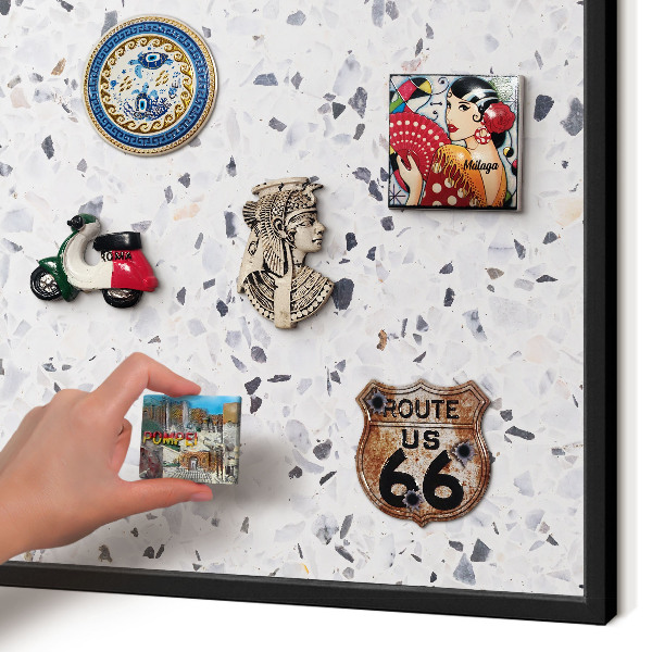 Vacation magnet board with a black frame Terrazzo style