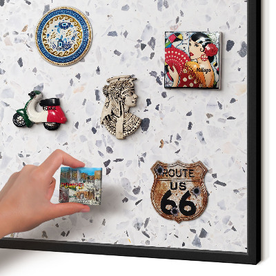 Vacation magnet board with a black frame Terrazzo style