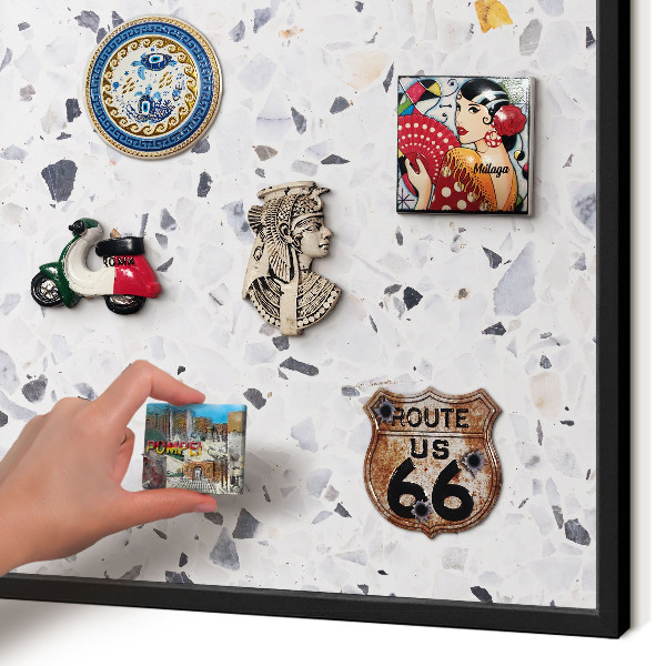 Vacation magnet board with a black frame Terrazzo style