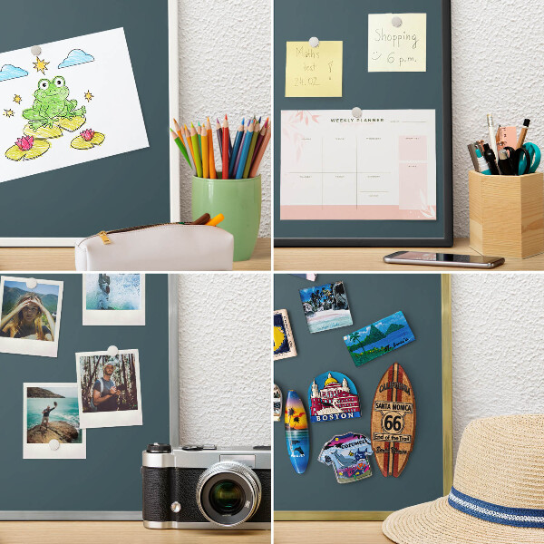 Metal wall board for magnets in a black frame Turquoise