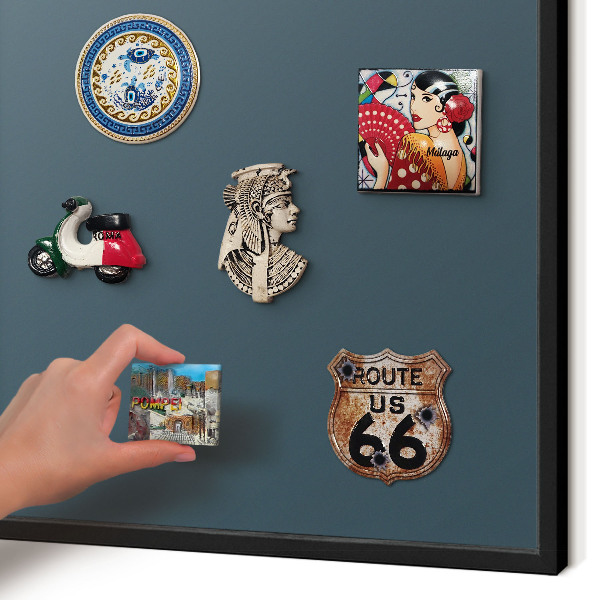 Metal wall board for magnets in a black frame Turquoise