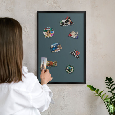 Metal wall board for magnets in a black frame Turquoise