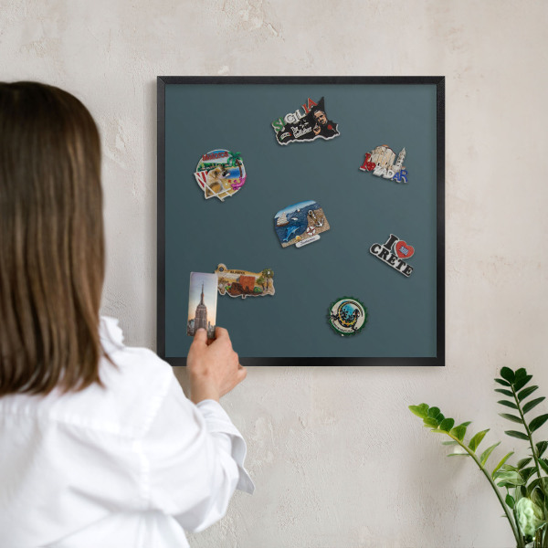 Metal wall board for magnets in a black frame Turquoise