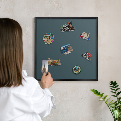 Metal wall board for magnets in a black frame Turquoise