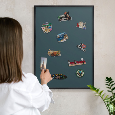 Metal wall board for magnets in a black frame Turquoise