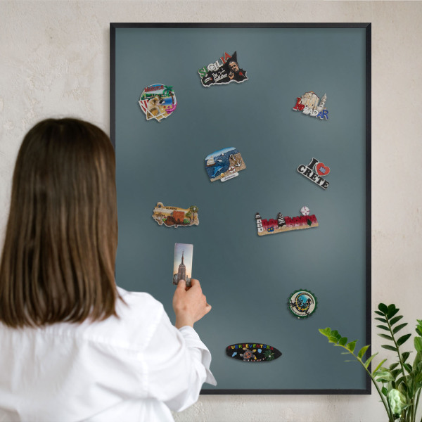 Metal wall board for magnets in a black frame Turquoise