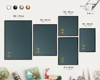 Metal wall board for magnets in a black frame Turquoise