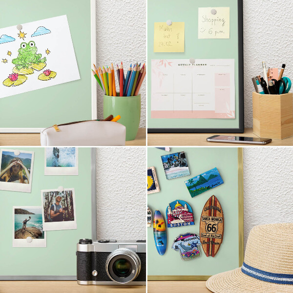 Vacation magnet board with a black frame Mint green