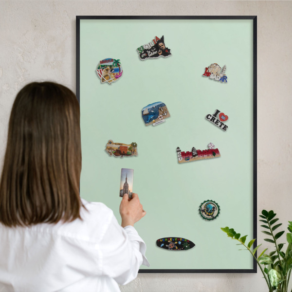 Vacation magnet board with a black frame Mint green