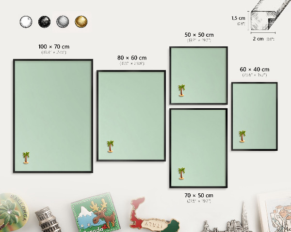 Vacation magnet board with a black frame Mint green