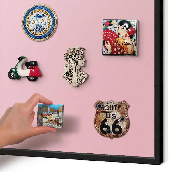 Metal wall board for magnets in a black frame Light pink