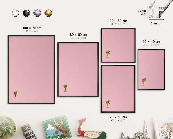 Metal wall board for magnets in a black frame Light pink