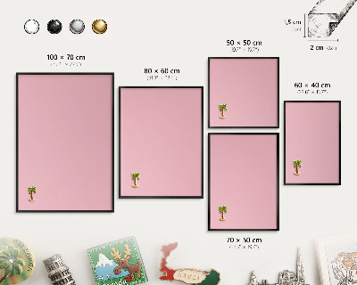 Metal wall board for magnets in a black frame Light pink