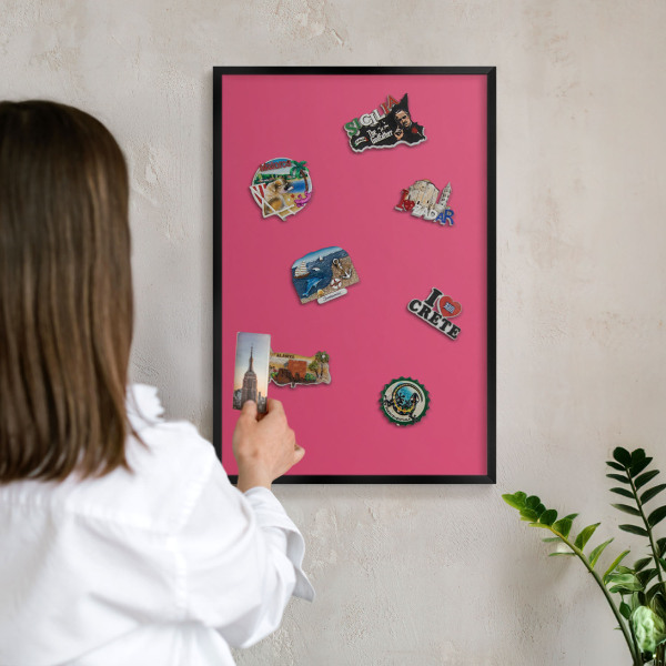 Vacation magnet board with a black frame Energy pink