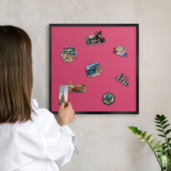 Vacation magnet board with a black frame Energy pink