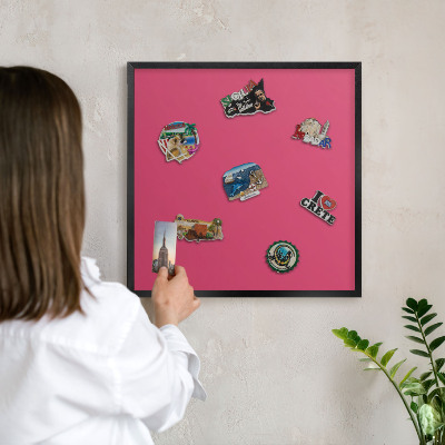 Vacation magnet board with a black frame Energy pink