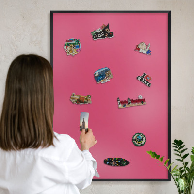 Vacation magnet board with a black frame Energy pink