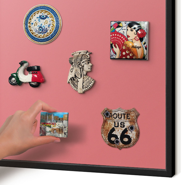 Metal wall board for magnets in a black frame Salmon color