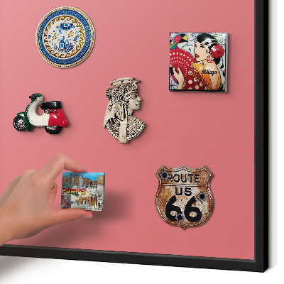 Metal wall board for magnets in a black frame Salmon color