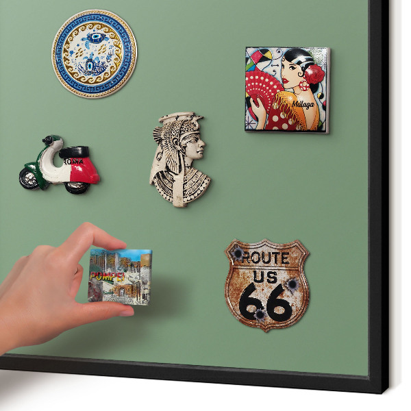 Vacation magnet board with a black frame Muted green