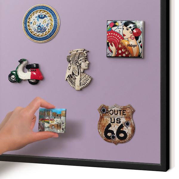Metal wall board for magnets in a black frame Lilac purple