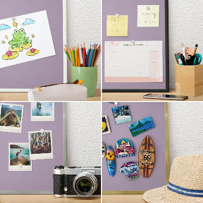 Metal wall board for magnets in a black frame Lilac purple