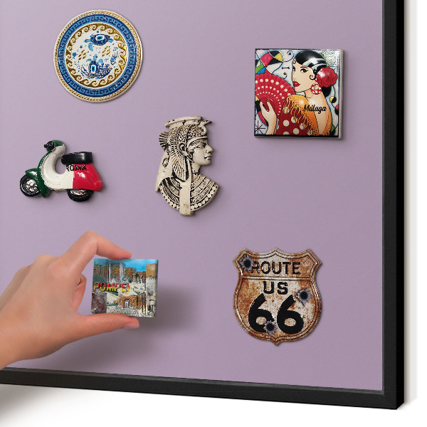 Metal wall board for magnets in a black frame Lilac purple